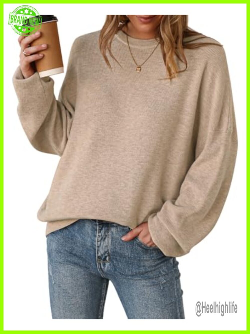 Wool Blend Oversized Crewneck Pullover Sweater Ribbed Knit Fall